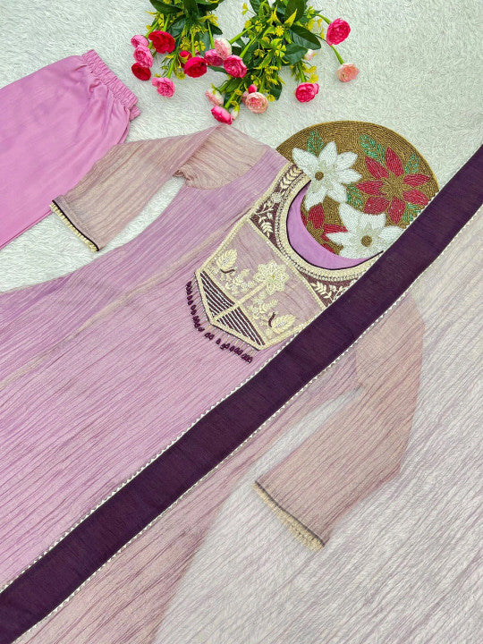 Women’s Pink Embroidered Anarkali Kurta Set with Dupatta