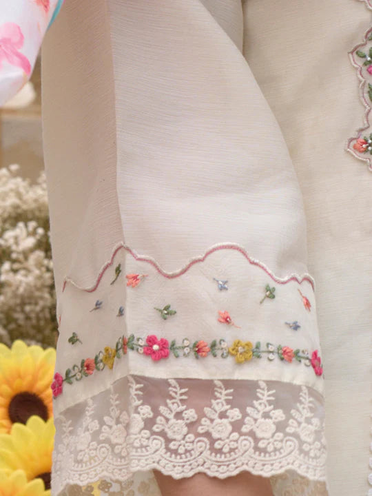 Off White Embroidered A-Line Kurta Trousers With Dupatta