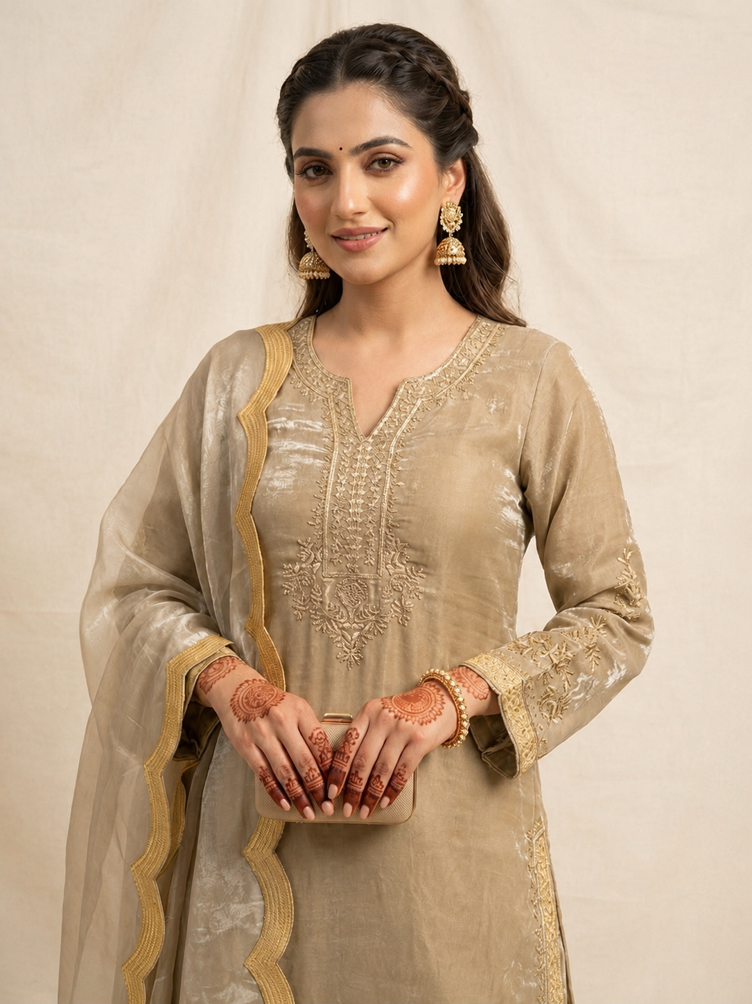 Apolyte Women's Fendy Sequence Embroidered Kurta Palazzo Set with Embroidered Dupatta | Party & Wedding Wear