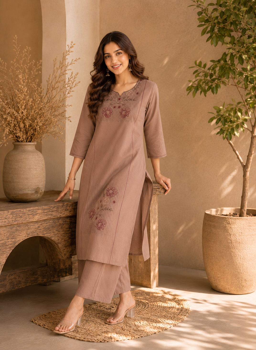 Apolyte Women's Premium Dhabu Cotton Kurta Palazzo Set | Casual, Office & Daily Wear