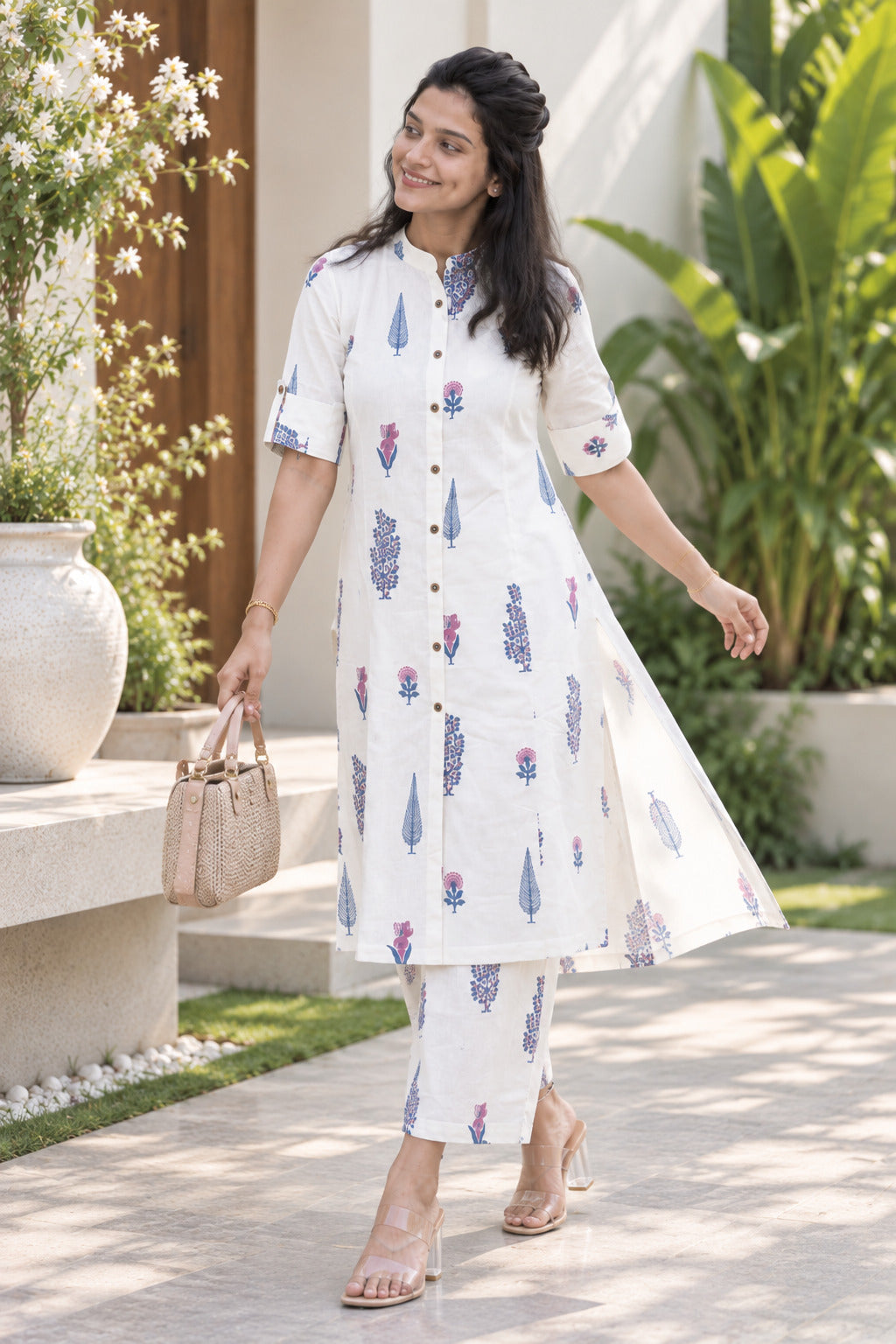 Floral Printed Cotton Kurta Pant Set for Women