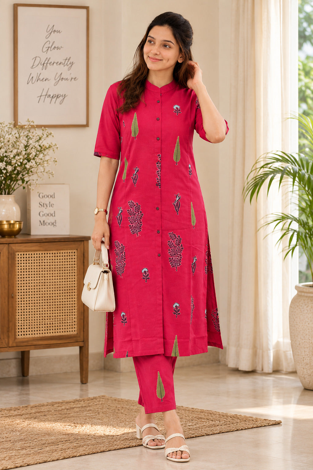 Printed Cotton Kurta Pant Set for Women