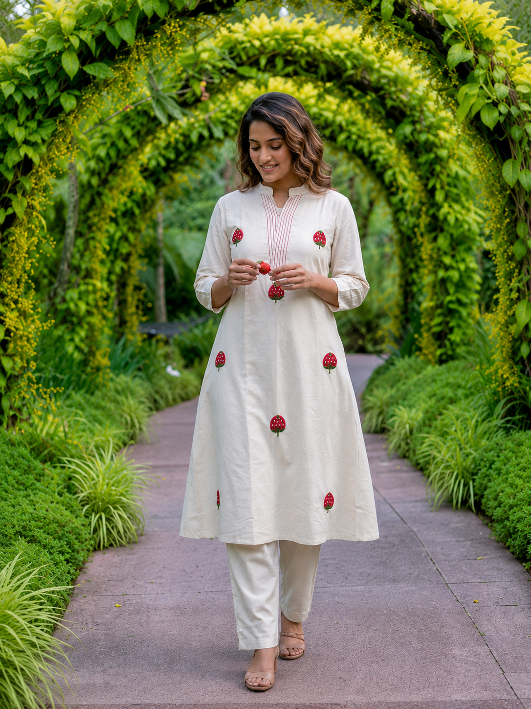 APOLYTE Women's 100% Natural Cotton Embroidered Co-ord Set with Palazzo | A-Line Kurti