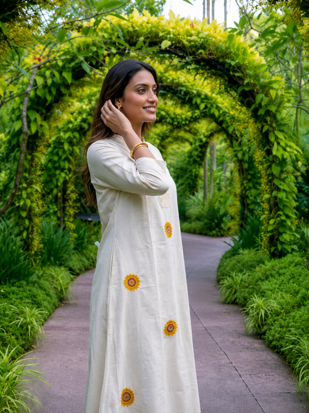 APOLYTE Women's 100% Natural Cotton Sunflower Embroidered Co-ord Set with Palazzo | A-Line Kurti for Women