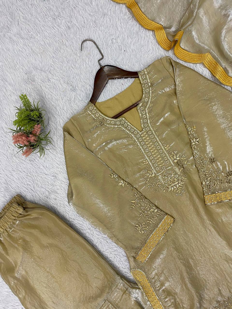 Apolyte Women's Fendy Sequence Embroidered Kurta Palazzo Set with Embroidered Dupatta | Party & Wedding Wear