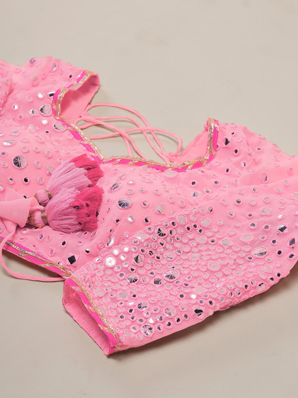 Baby Pink Embroidered Georgette Lehenga Choli Set with Dupatta