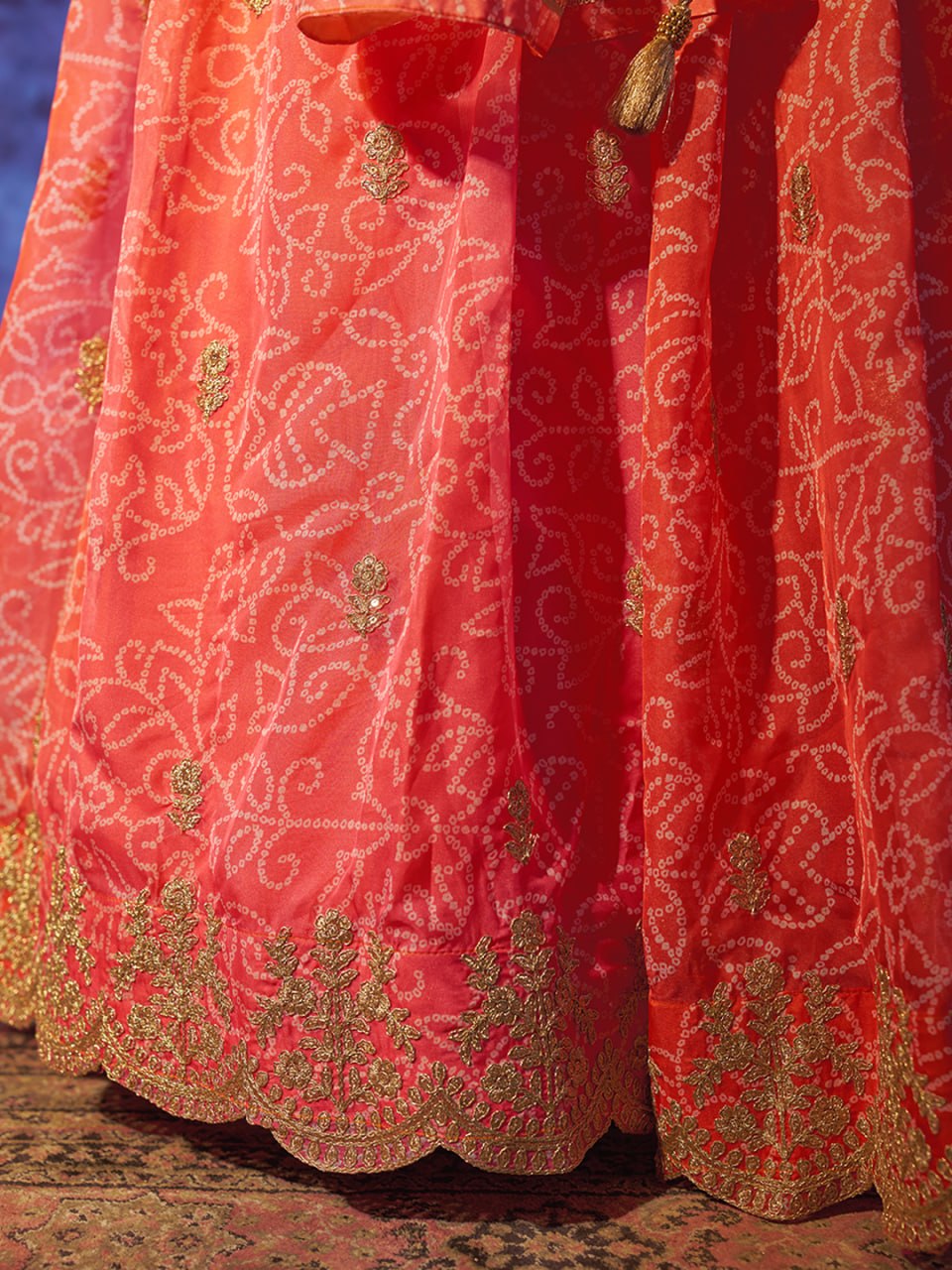 Orange Embroidered Organza Lehenga Choli Set with Pink Dupatta
