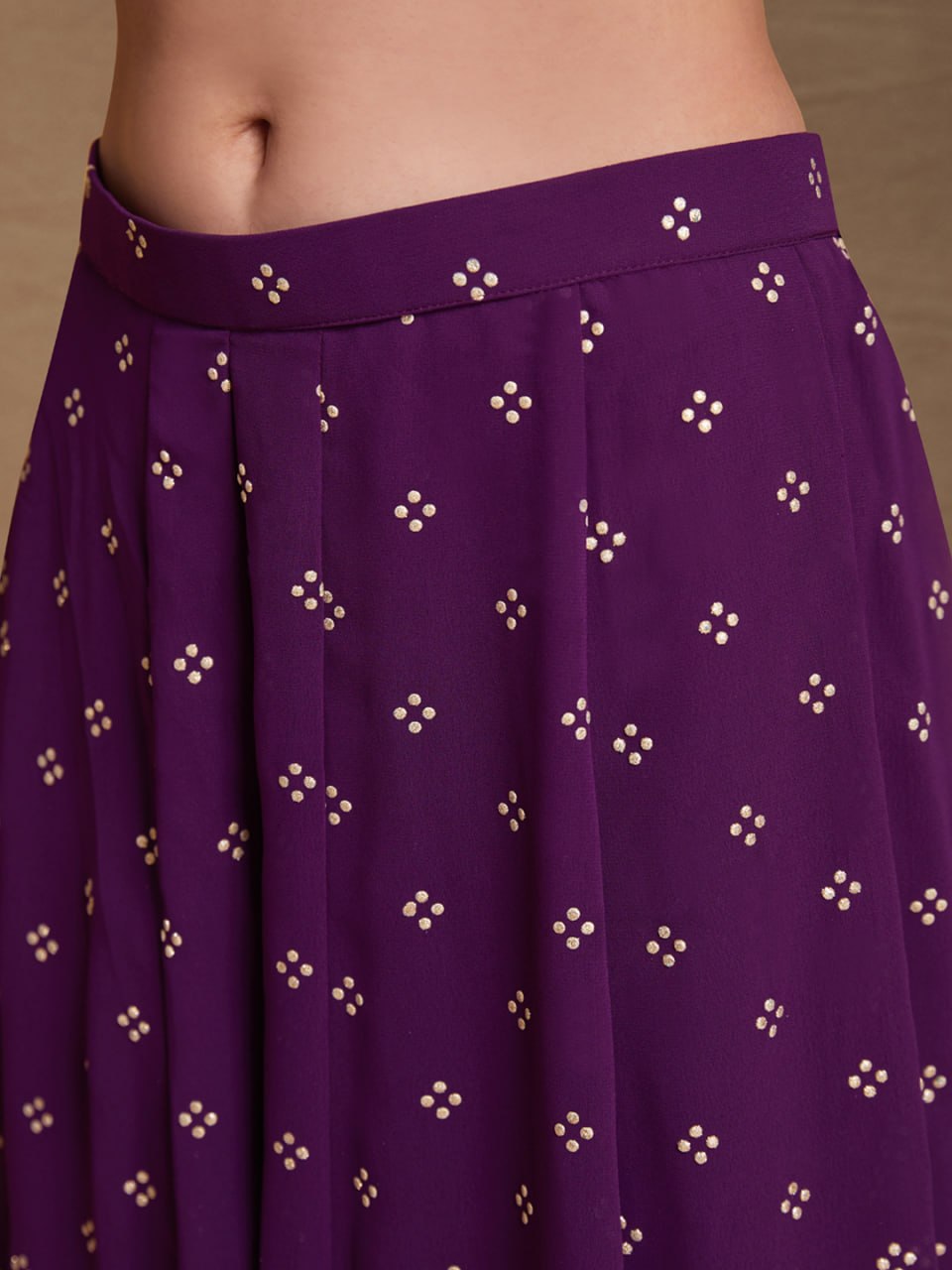 Apolyte Women's Purple Embroidered Georgette Co-Ord Set with Crop Top & Palazzo