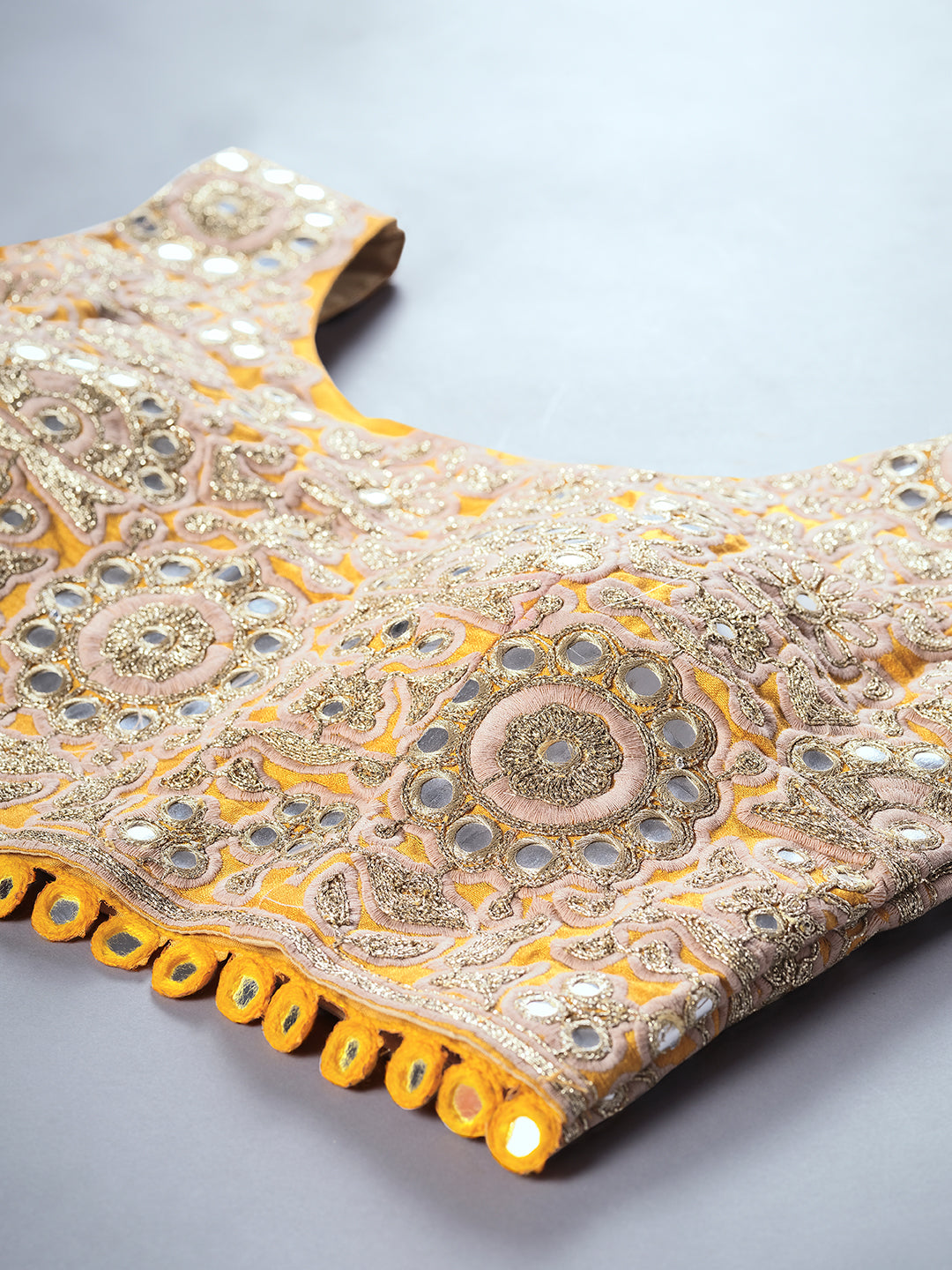 Mustard Embroidered Organza Lehenga Choli Set with Printed Jacket