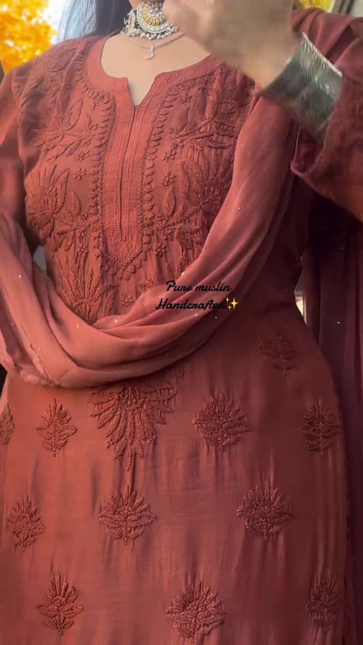 SUMMER COLLECTION SPECIAL CHIKANKARI SUIT TOP PLAZZO AND DUPATTA SET