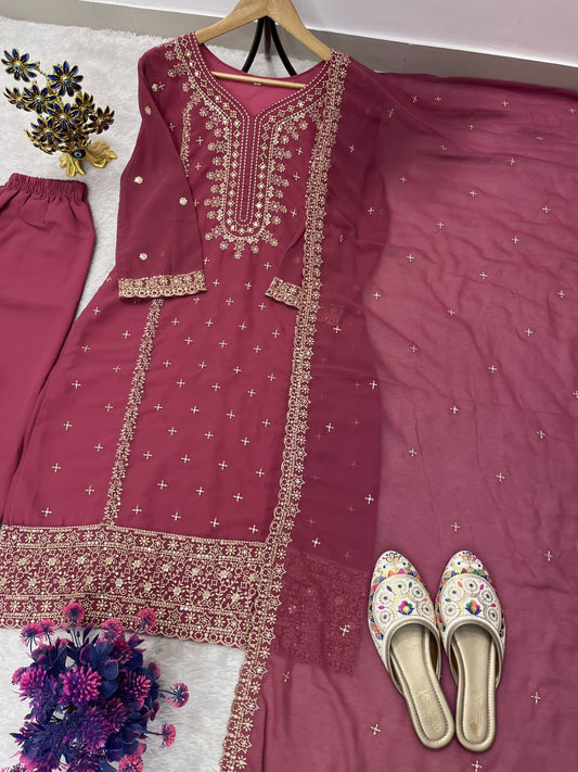 FESTIVAL SPECIAL DESIGNER HEAVY EMBROIDERY SEQUENCE WORK TOP PENT WITH DUPATTA SET