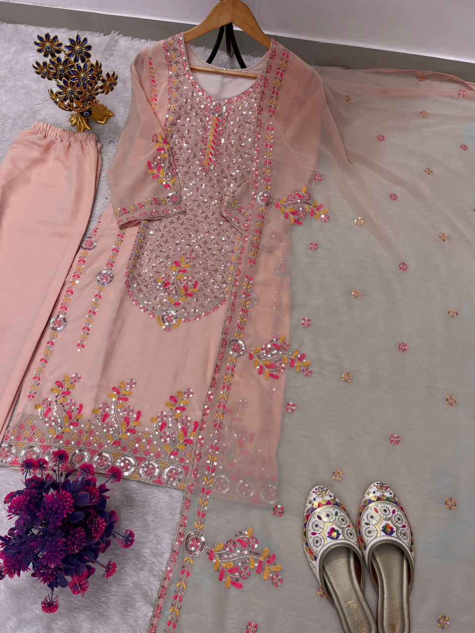 ADIDAS | FESTIVAL SPECIAL DESIGNER HEAVY EMBROIDERY SEQUENCE WORK TOP PENT WITH DUPATTA SET