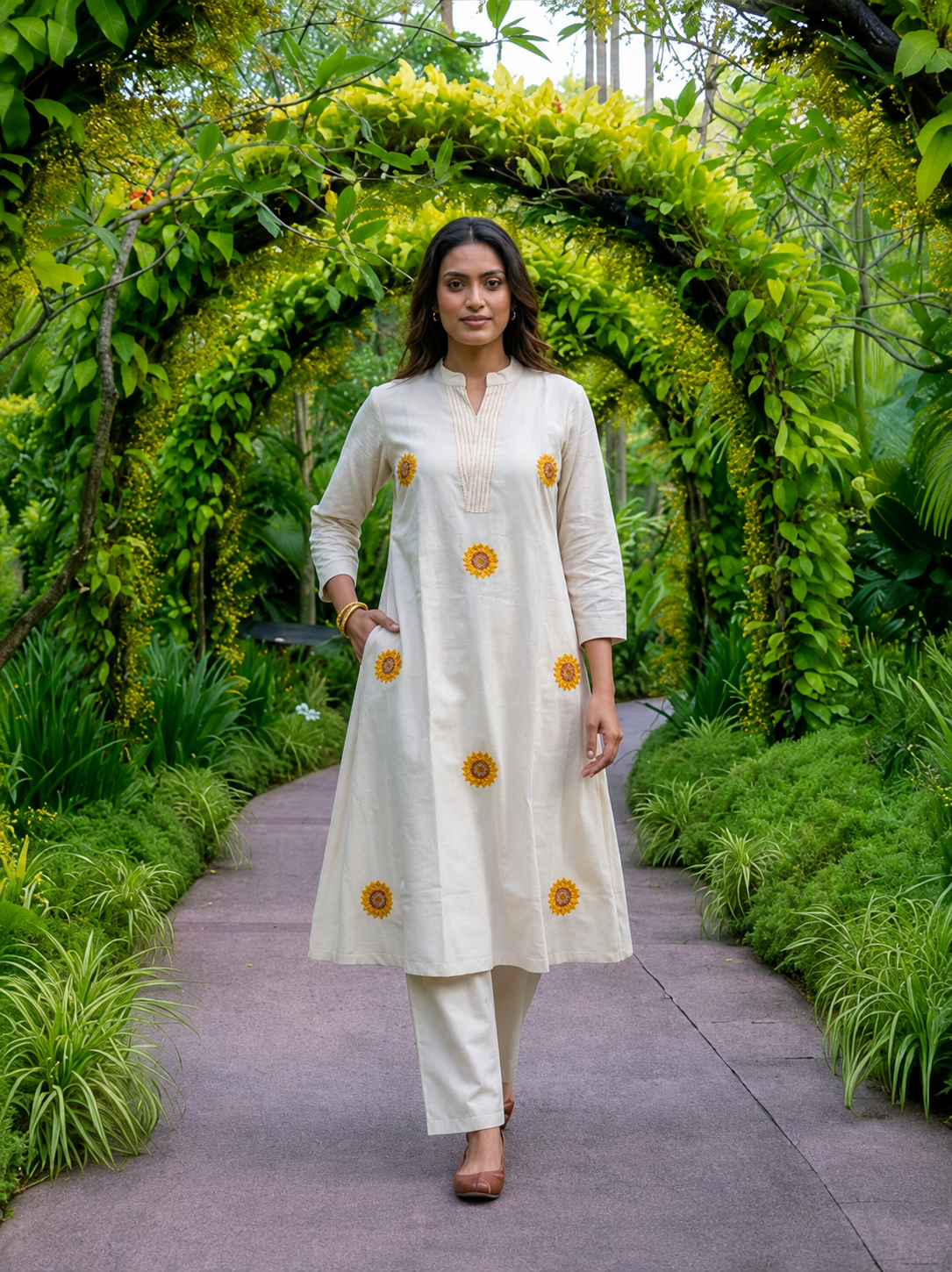 APOLYTE Women's 100% Natural Cotton Embroidered Co-ord Set with Palazzo | A-Line Kurti