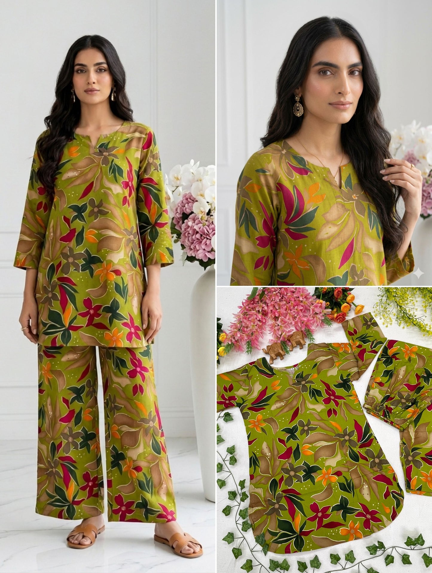 Women’s Printed Foil Work Rayon Cotton Co-Ord Set with Top & Palazzo