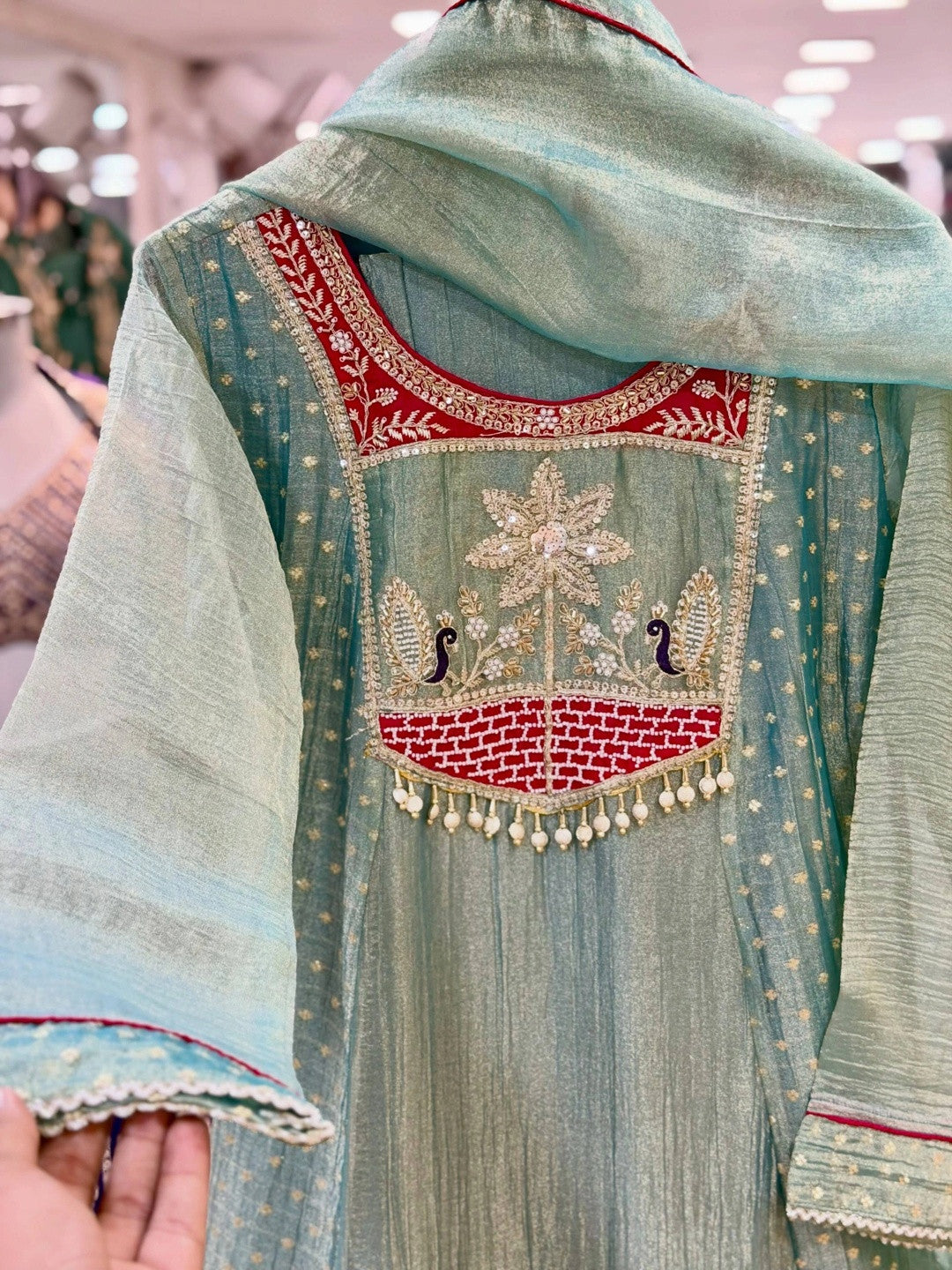 Women’s Floral Embroidered Pure Silk Kurta Set with Trousers & Dupatta