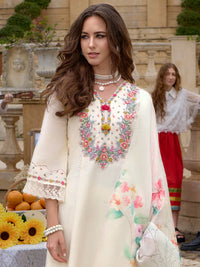 Off White Embroidered A-Line Kurta Trousers With Dupatta