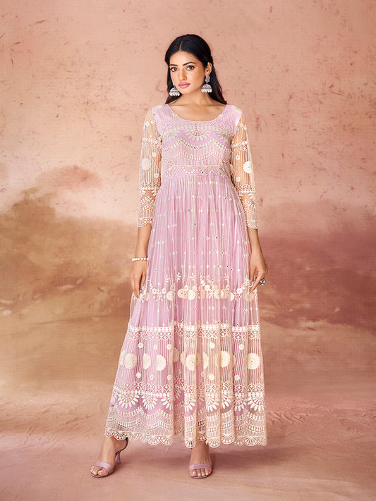 Baby Pink Embroidered Net Anarkali Gown