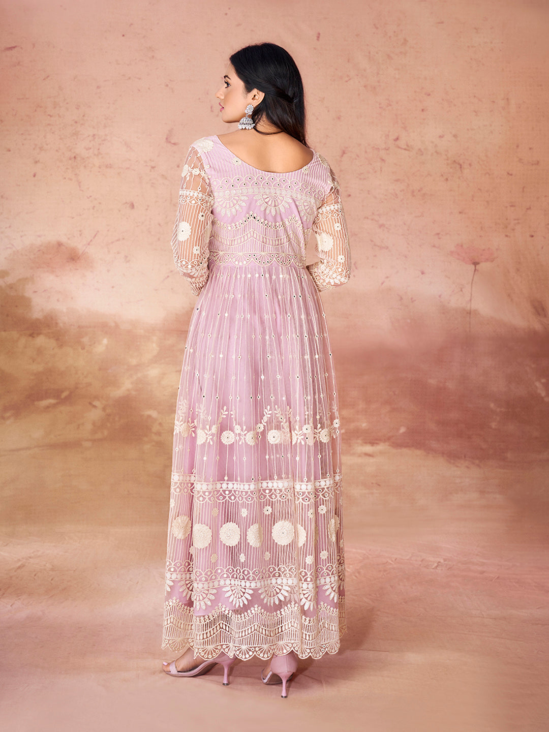 Baby Pink Embroidered Net Anarkali Gown