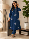 related-Apolyte Women's Embroidered A-Line Voile Cotton Co-Ord Set with Palazzo - Navy