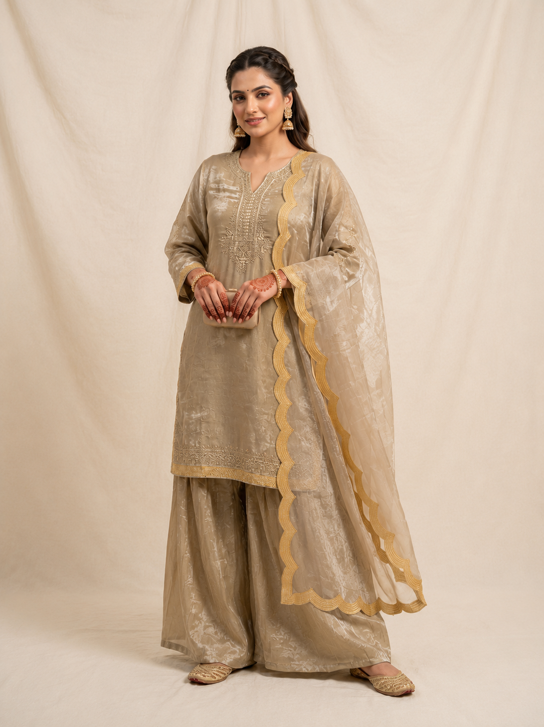 Apolyte Women's Fendy Sequence Embroidered Kurta Palazzo Set with Embroidered Dupatta | Party & Wedding Wear