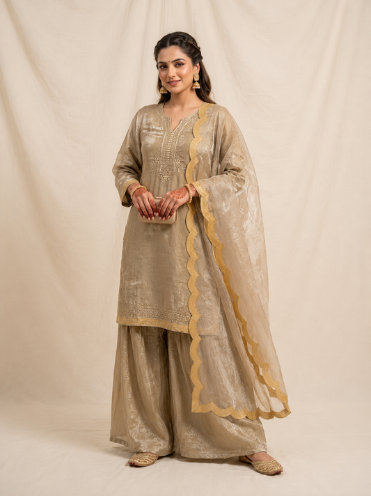Apolyte Women's Fendy Sequence Embroidered Kurta Palazzo Set with Embroidered Dupatta | Party & Wedding Wear