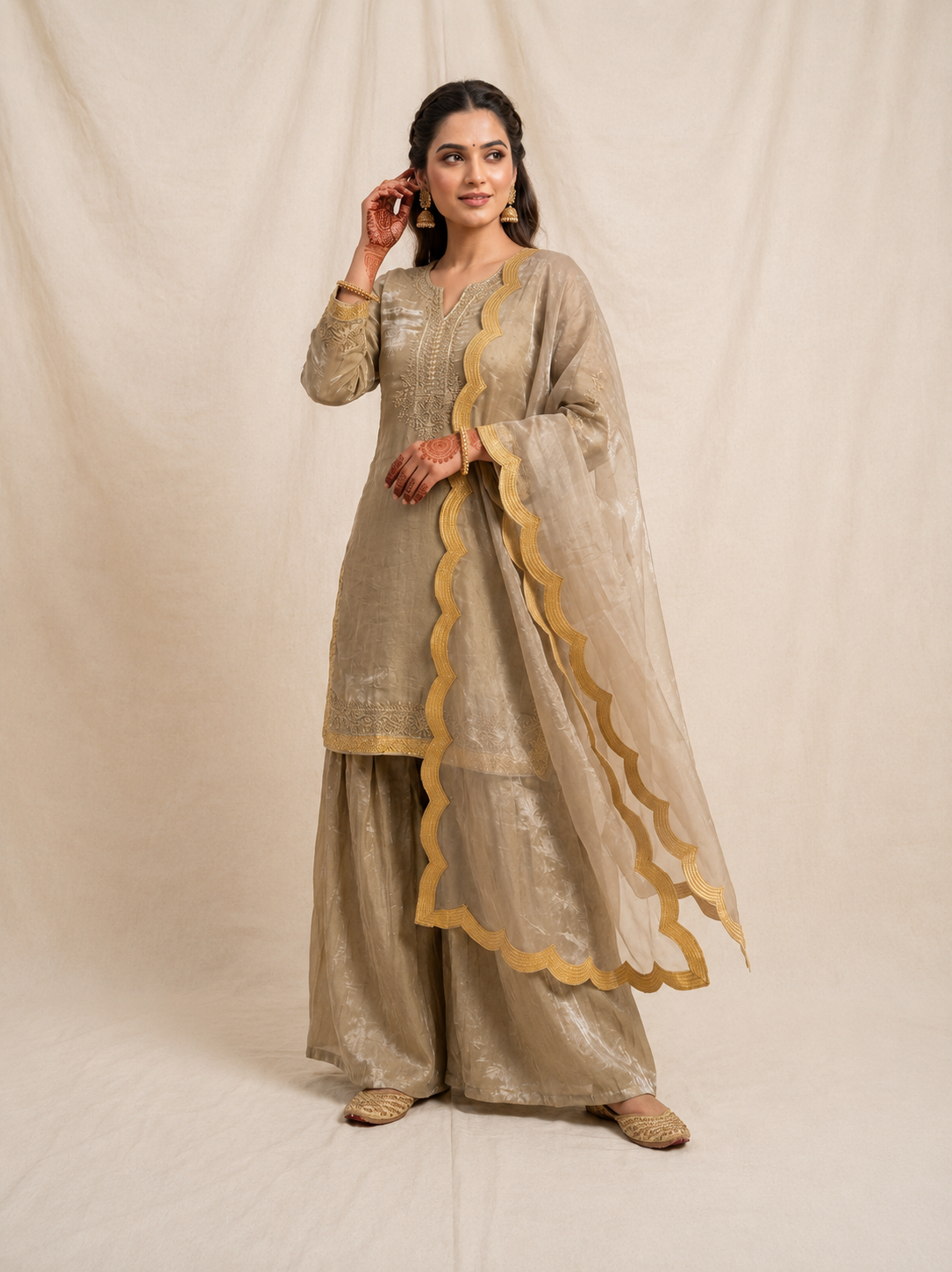 Apolyte Women's Fendy Sequence Embroidered Kurta Palazzo Set with Embroidered Dupatta | Party & Wedding Wear