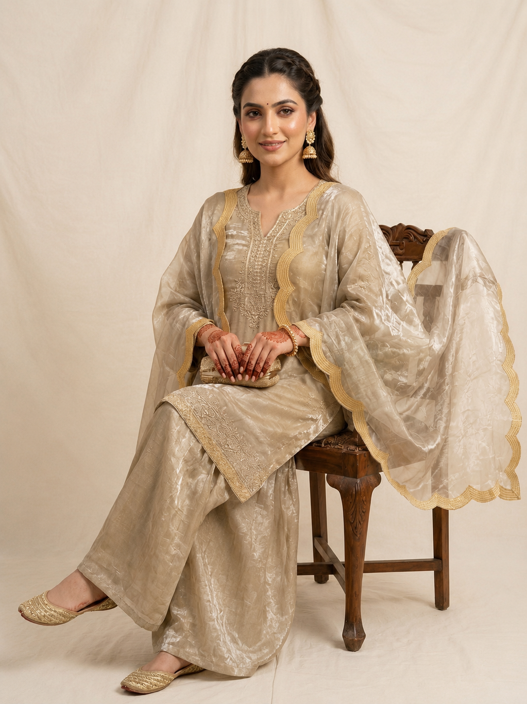 Apolyte Women's Fendy Sequence Embroidered Kurta Palazzo Set with Embroidered Dupatta | Party & Wedding Wear