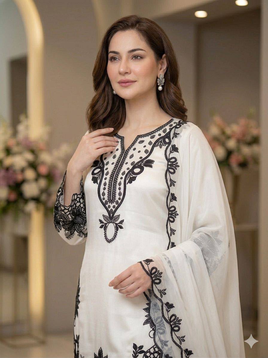 Women's Sequence Embroidered Glass Roman Farshi Salwar Suit Set with Organza Dupatta