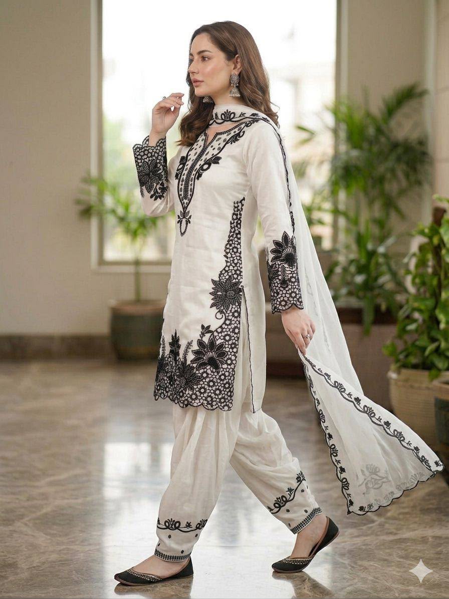 Women's Sequence Embroidered Glass Roman Farshi Salwar Suit Set with Organza Dupatta