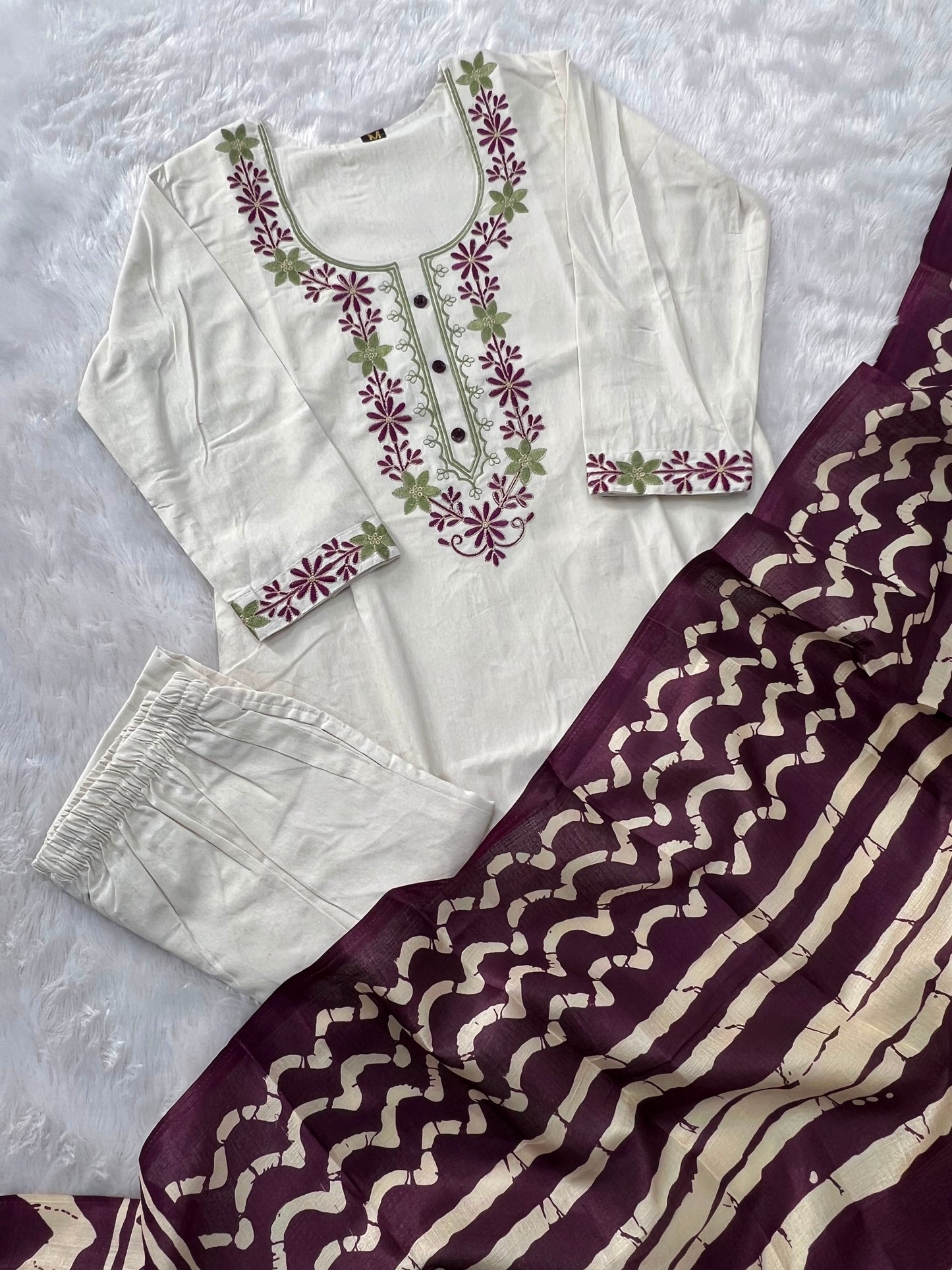 Apolyte Women's Khadi Cotton Embroidered Kurta Pant Set with Bhagalpuri Dupatta | Casual, Office & Festive Wear