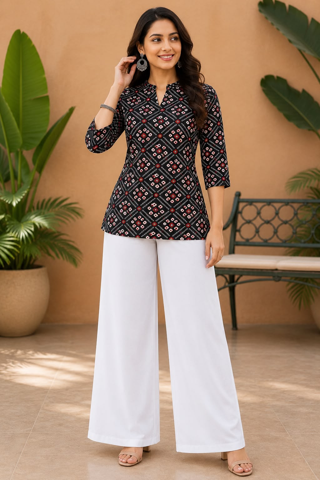 Women's Rayon Slub Digital Print Co-ord Set with Palazzo - Batik Print