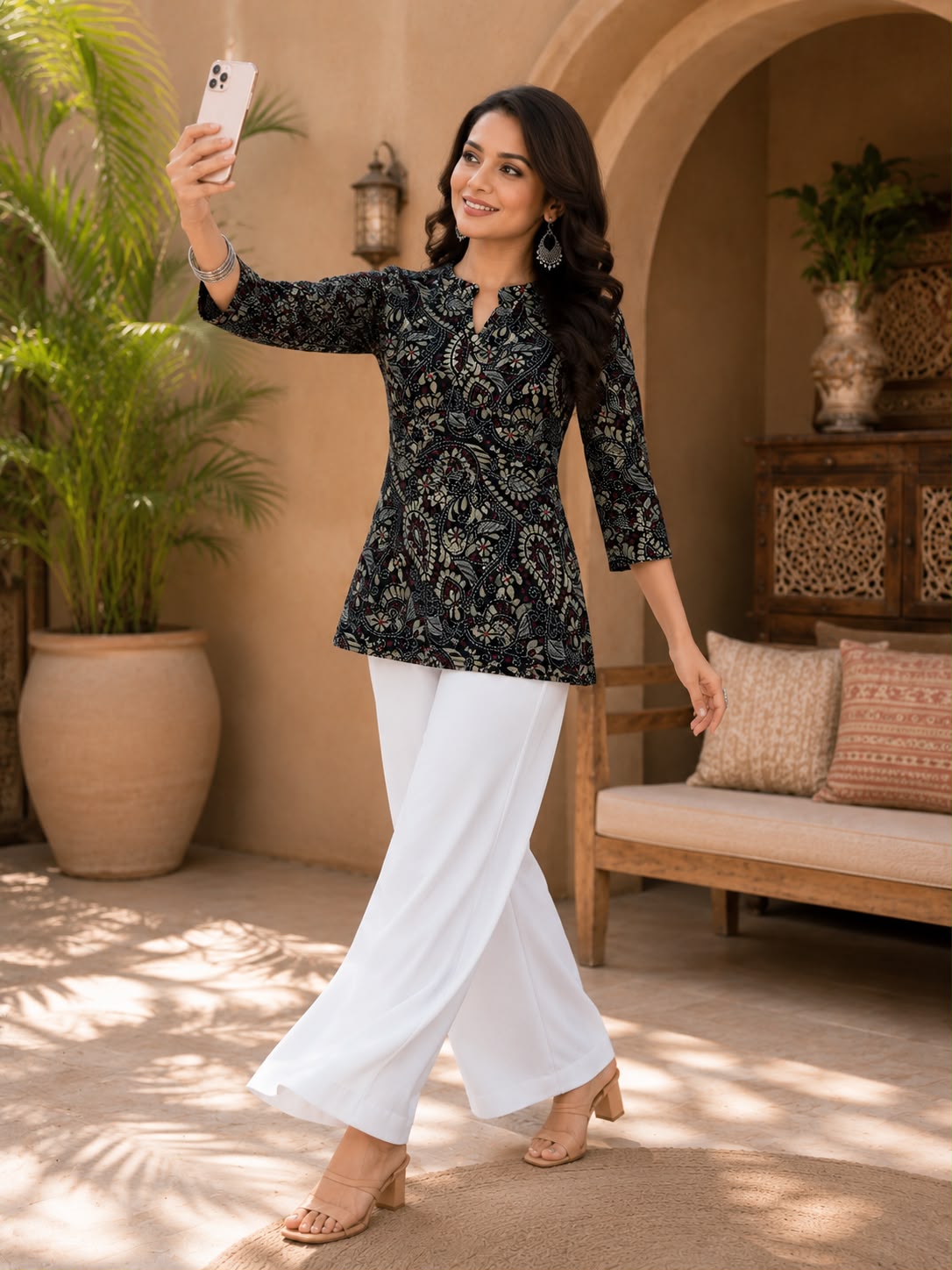 Women's Rayon Slub Digital Print Co-ord Set with Palazzo - Mango Print