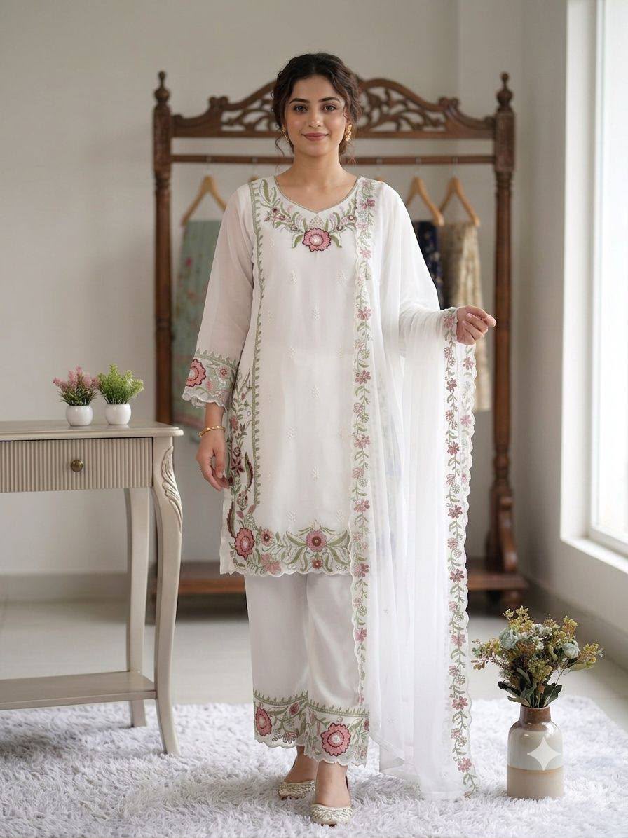 Traditional Embroidered Fox Georgette Kurta Palazzo Set