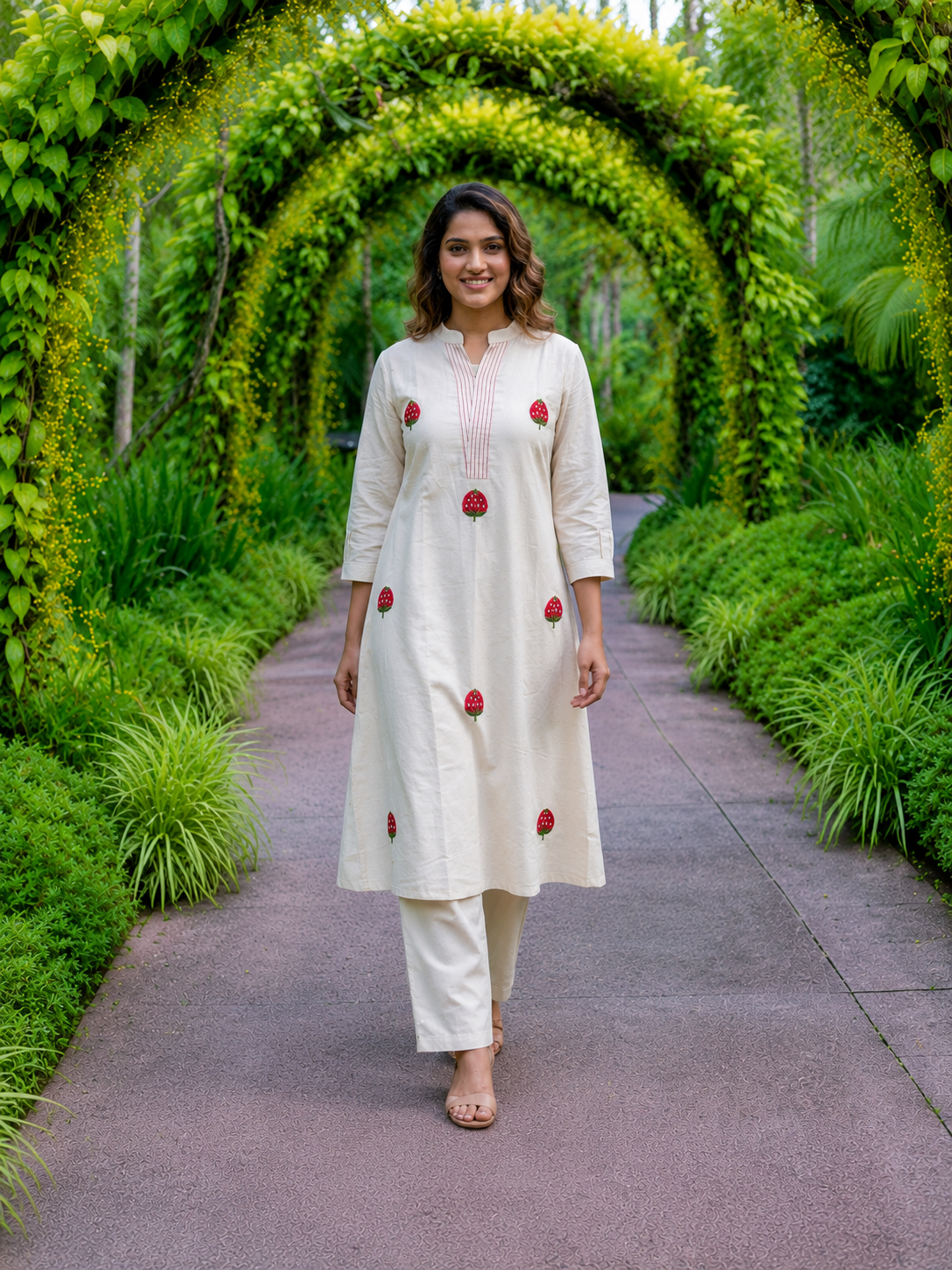 APOLYTE Women's 100% Natural Cotton Embroidered Co-ord Set with Palazzo | A-Line Kurti