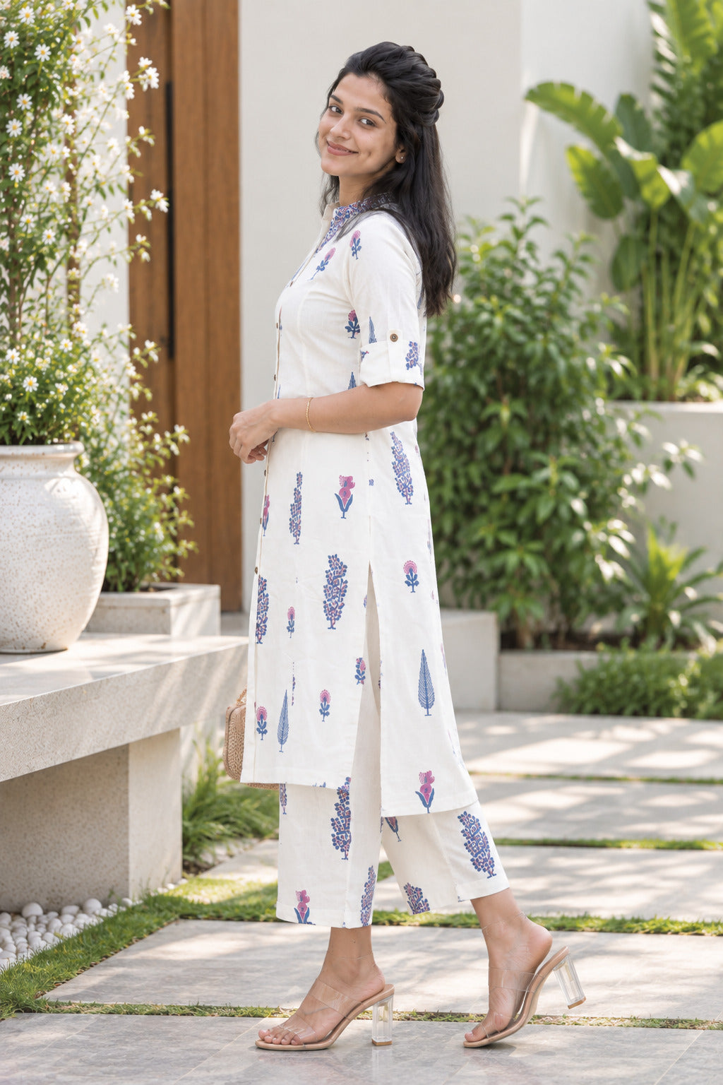 Floral Printed Cotton Kurta Pant Set for Women