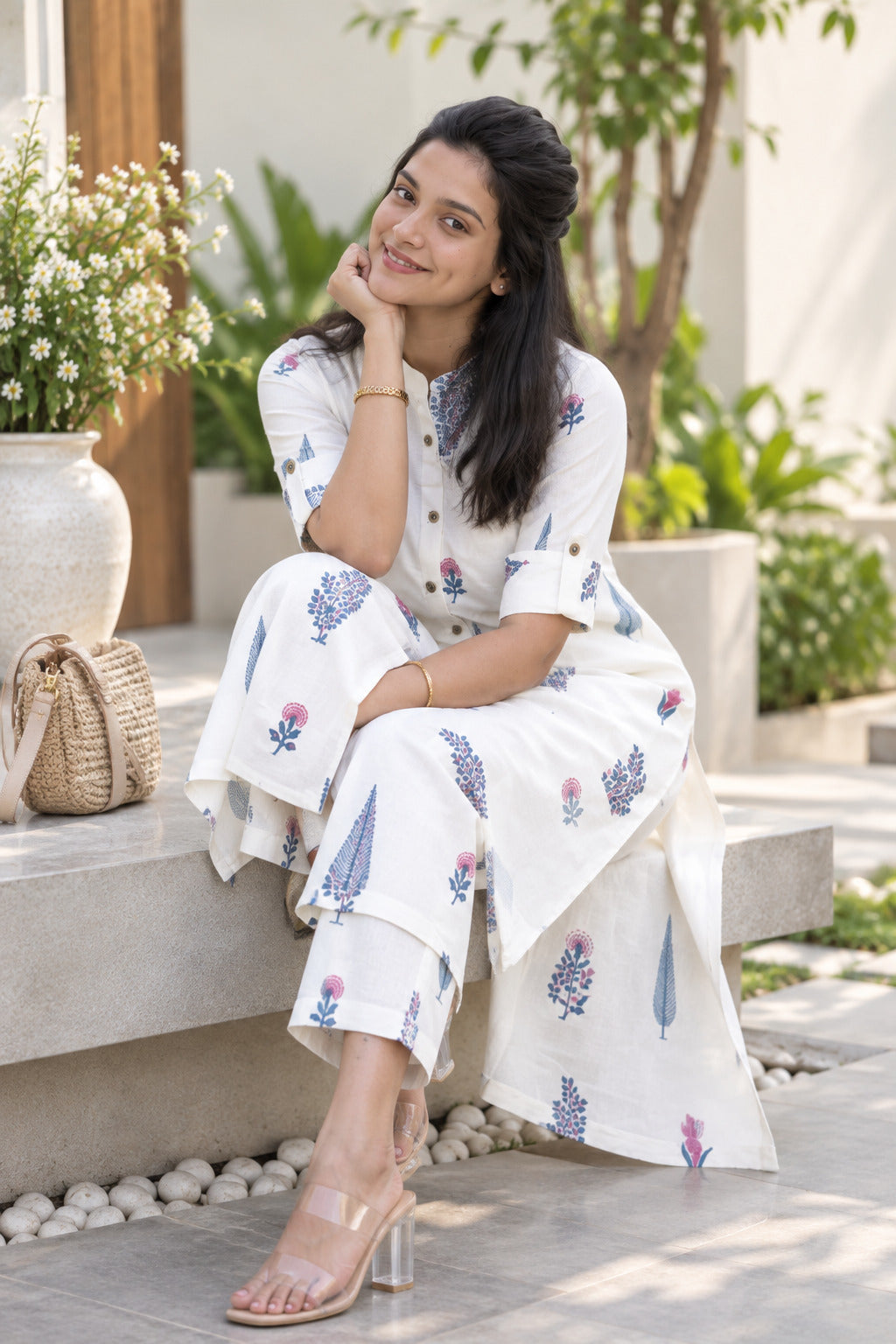 Floral Printed Cotton Kurta Pant Set for Women