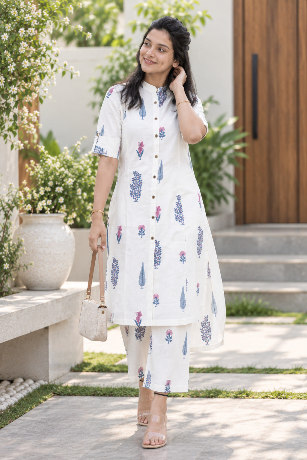 Floral Printed Cotton Kurta Pant Set for Women