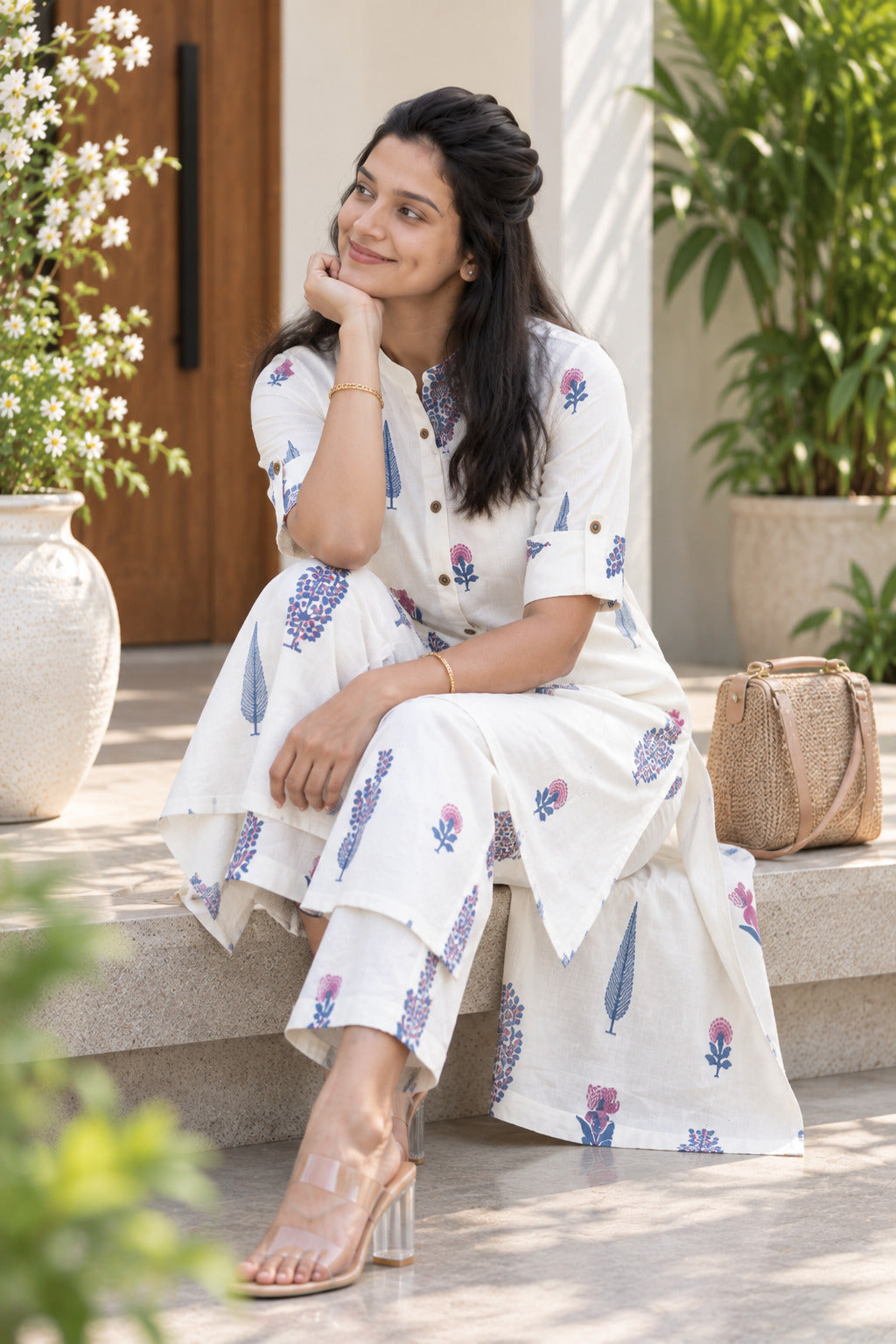 Floral Printed Cotton Kurta Pant Set for Women