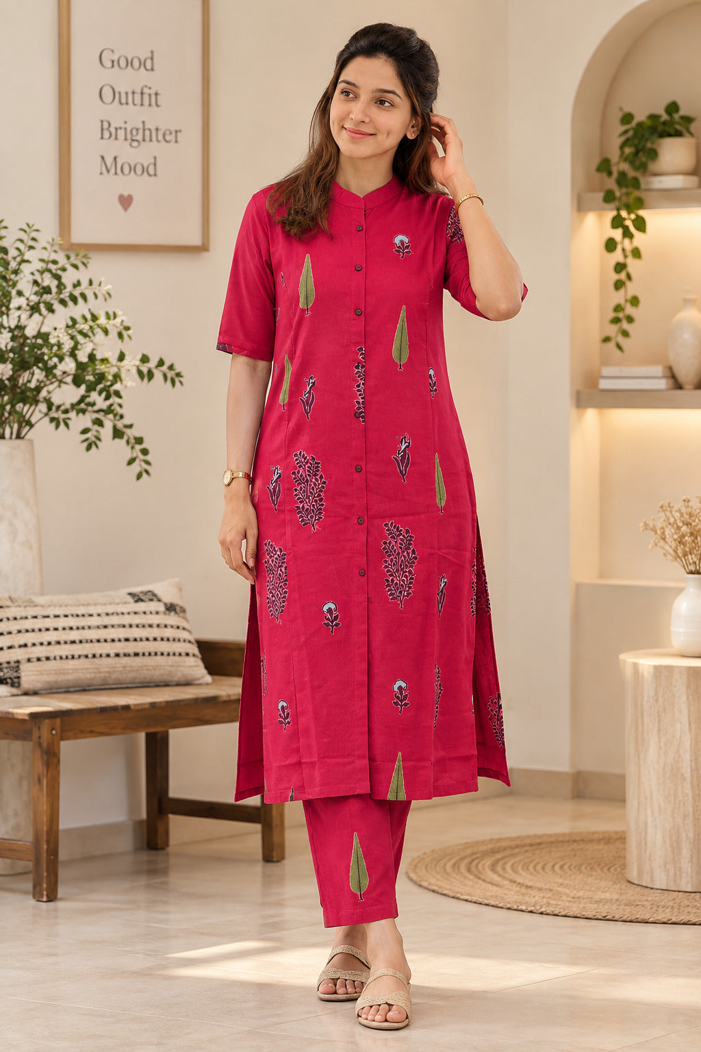 Printed Cotton Kurta Pant Set for Women