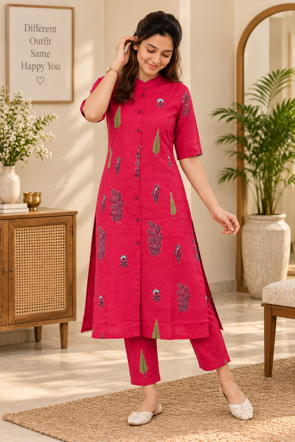 Printed Cotton Kurta Pant Set for Women