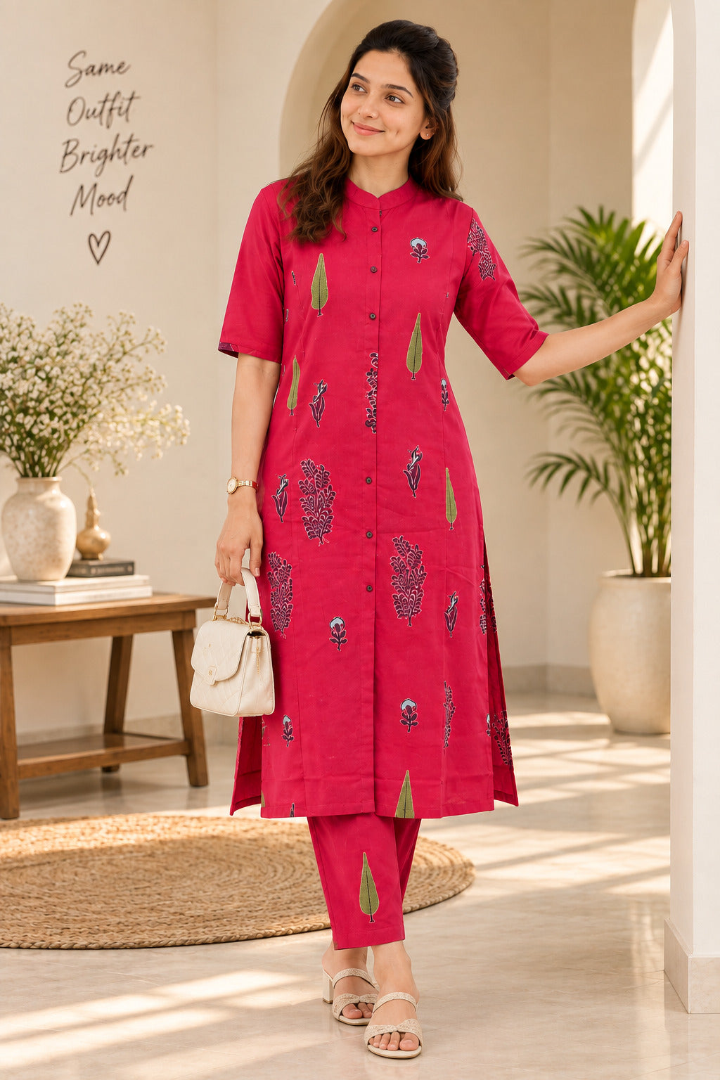 Printed Cotton Kurta Pant Set for Women