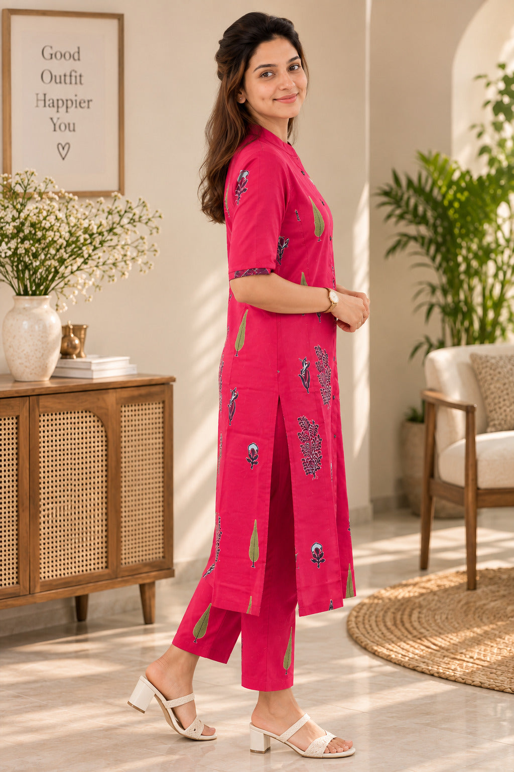 Printed Cotton Kurta Pant Set for Women