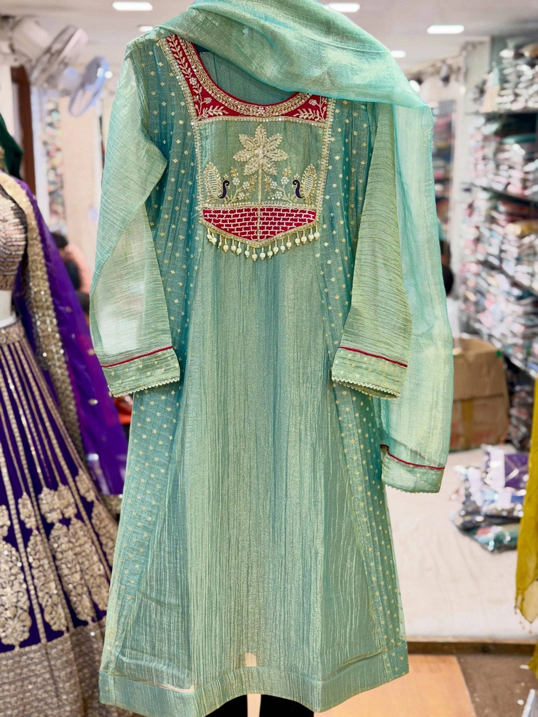 Women’s Floral Embroidered Pure Silk Kurta Set with Trousers & Dupatta