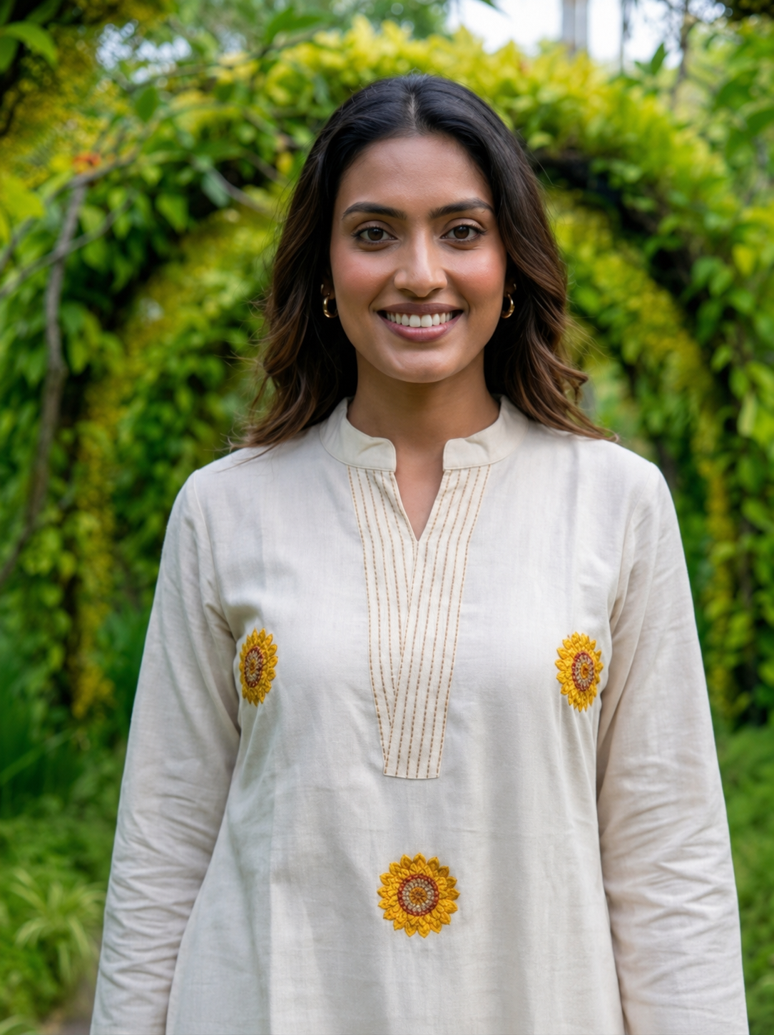 APOLYTE Women's 100% Natural Cotton Sunflower Embroidered Co-ord Set with Palazzo | A-Line Kurti for Women