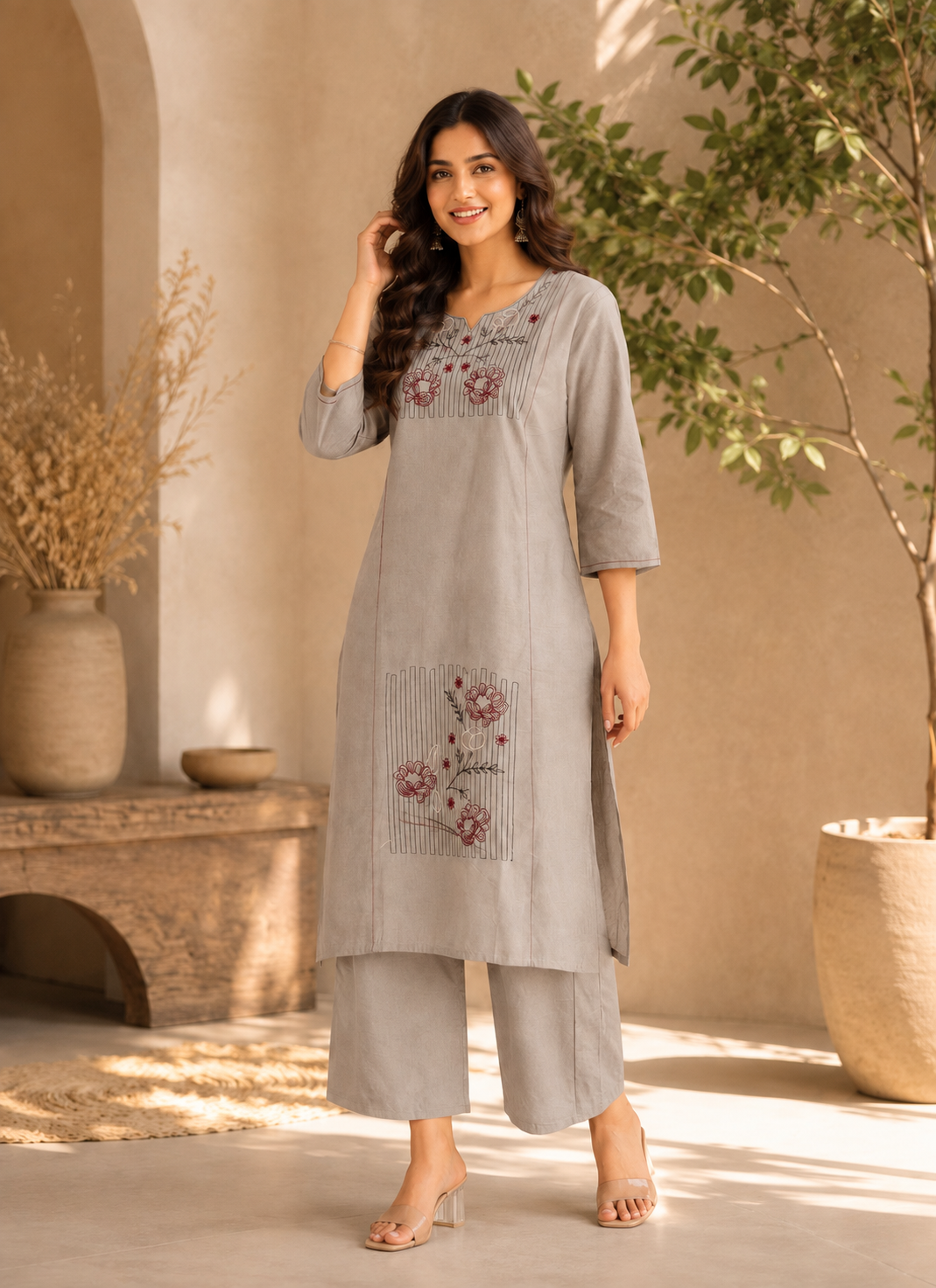 Apolyte Women's Premium Dhabu Cotton Kurta Palazzo Set | Casual, Office & Daily Wear