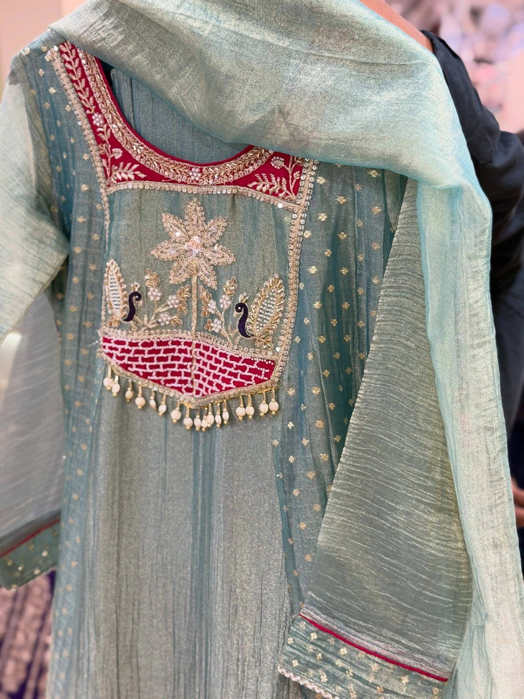 Women’s Floral Embroidered Pure Silk Kurta Set with Trousers & Dupatta