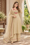 related-Women’s Beige Embroidered Silk Kurta Set with Dupatta
