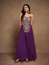 related-Apolyte Women's Purple Embroidered Georgette Co-Ord Set with Crop Top & Palazzo
