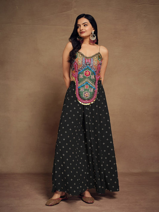 Black Ethnic Embroidered Georgette Co-Ord Set