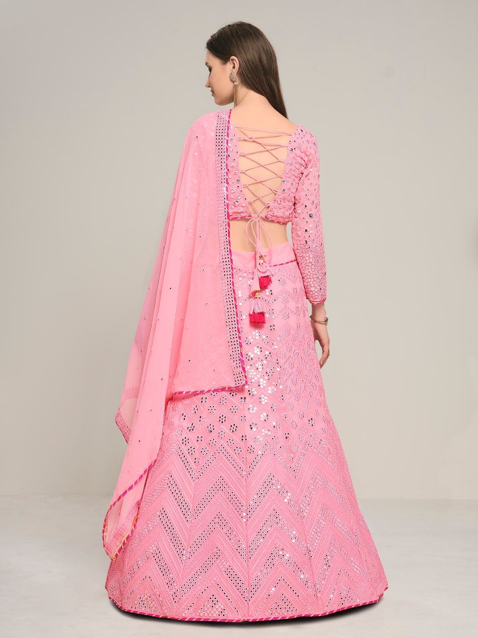 Baby Pink Embroidered Georgette Lehenga Choli Set with Dupatta